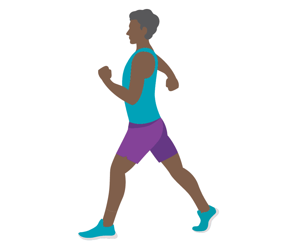 Illustration of a dark complected man walking in shorts and tank shirt